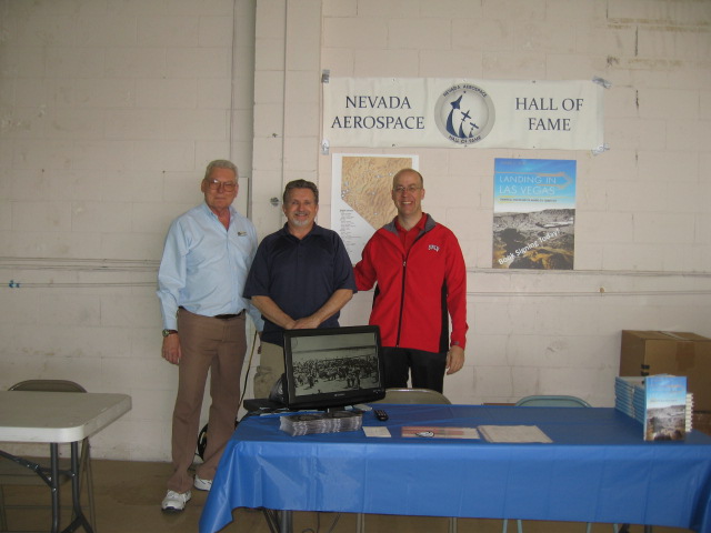 NVAHOF members sharing Nevada's aviation heritage with visitors. (Left to Right: Director Robert Friedrichs, Secretary Patrick Newcomb, Deputy Director Daniel Bubb)